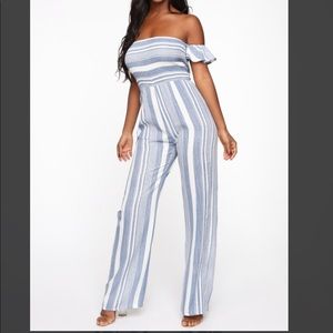 Striped Off the Shoulder Jumpsuit